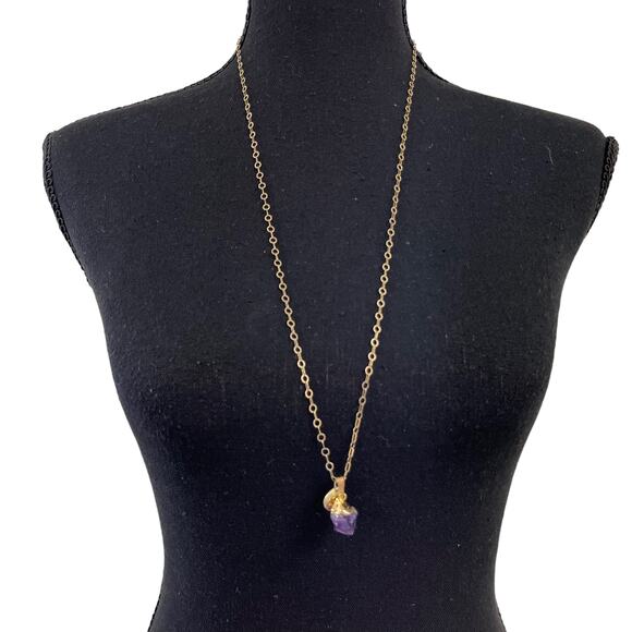 No Label 925 Faux Amethyst Gold Chain Necklace - Picture 1 of 4
